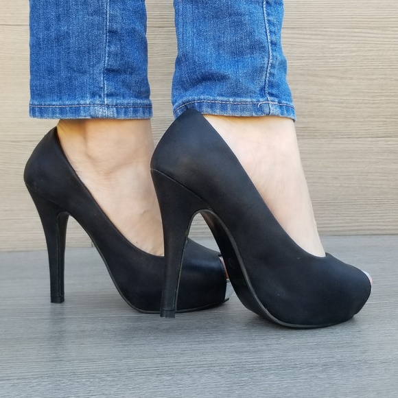 Sexy Black Metallic Peep Toe Platform High Heels - Picture 8 of 8